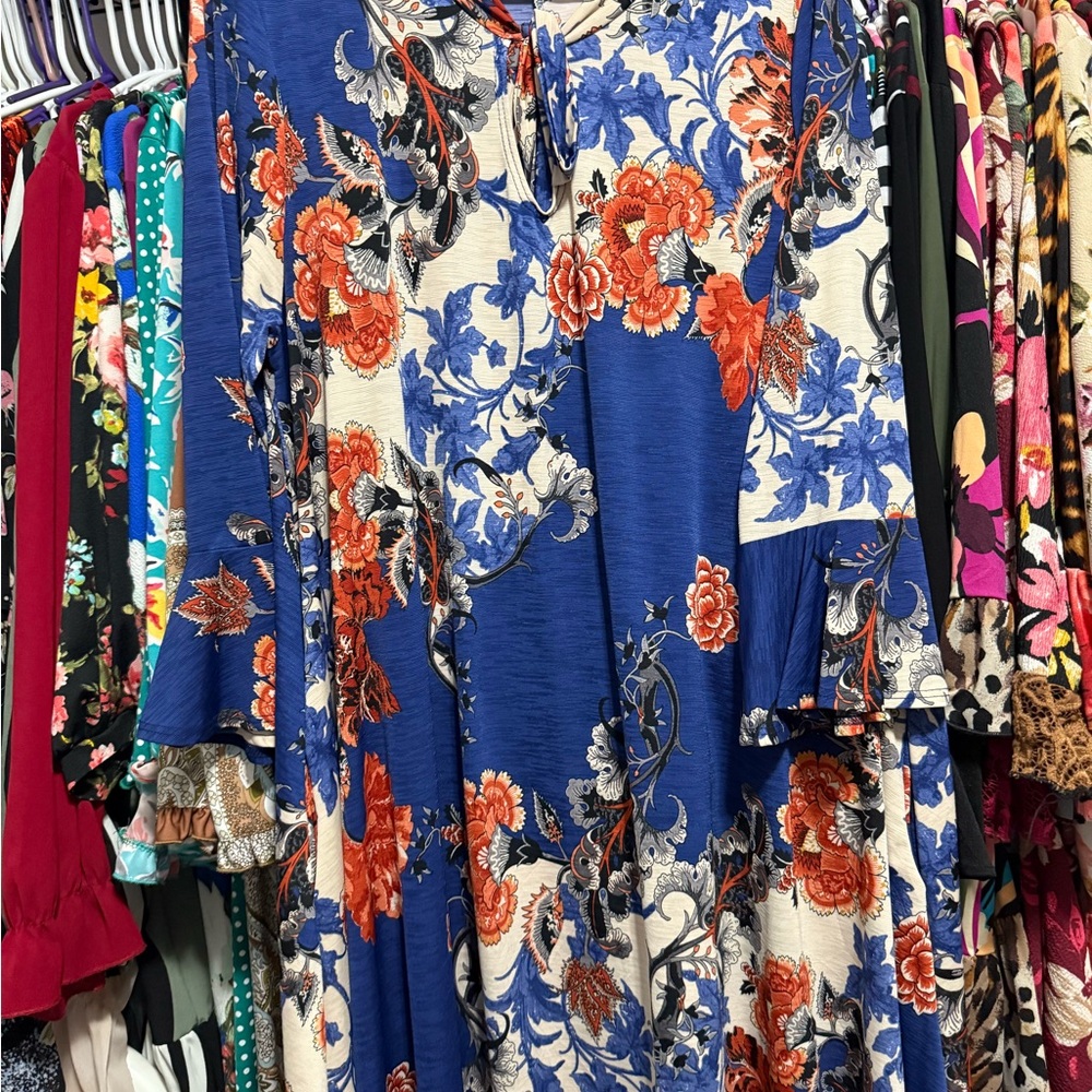 Floral Blue and Orange Dress/blouse!